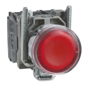 Schneider Electric Red flush complete illum pushbutton Ø22 spring return 1NO+1NC 250V