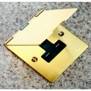 Hamilton Socket 1 Gang UnSwitched Floor 13A 86X96mm Satin Brass Black Insert