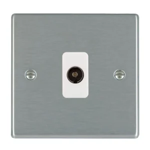 Hamilton Socket 1 Gang Tv Coax 88X88mm Satin Steel White Insert