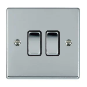 Hamilton Switch Rocker 2 Gang 2 Way 10A 88X88mm Bri Chr/Bri Chrome Black Insert