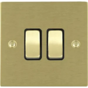 Hamilton Switch Rocker 2 Gang 2 Way 10A 86X86mm Satin Brass/Satin Brushed Black Insert