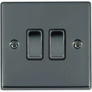 Hamilton Switch Rocker 2 Gang 2 Way 10A 88X88mm Black Nickel/Black Nic Black Insert