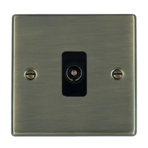 Hamilton Socket 1 Gang Tv Coax 88X88mm Antique Brass Black Insert