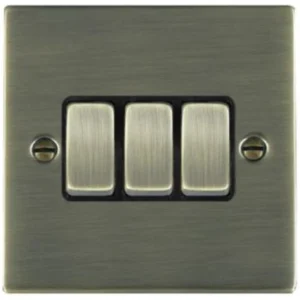 Hamilton Switch Rocker 3 Gang 2 Way 10A 86X86mm Antique Brass Black Insert
