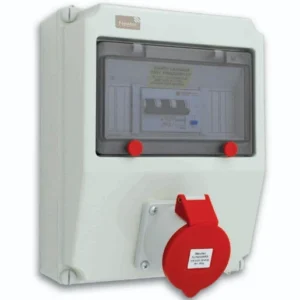 Newlec Industrial Power Socket RCD Surface Wall 3 Pole+ Neutral + Earth 32A 30mA 415V IP44 Red