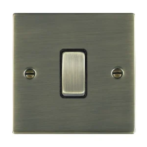 Hamilton Switch Rocker 1 Gang 2 Way 10A 86X86mm Antique Brass Black Insert