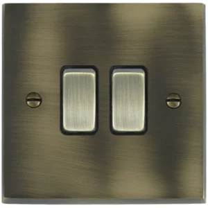 Hamilton Switch Rocker 2 Gang 2 Way 10A 88X88mm Antique Brass Black Insert