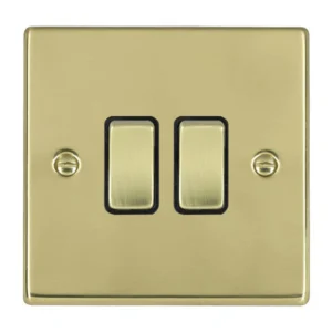 Hamilton Switch Rocker 2 Gang 2 Way 10A 88X88mm Polished Brass Black Insert