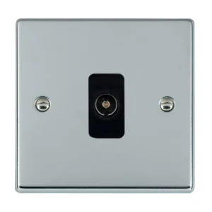 Hamilton Socket 1 Gang Tv Coax 88X88mm Bright Chrome Black Insert