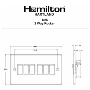 Hamilton Switch Rocker 6 Gang 2 Way 10A 85X145mm Antique Brass/Ant Brushed Black Insert