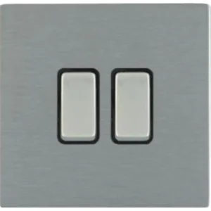 Hamilton Switch Rocker 2 Gang 2 Way 10A 86X86mm Satin Steel Black Insert