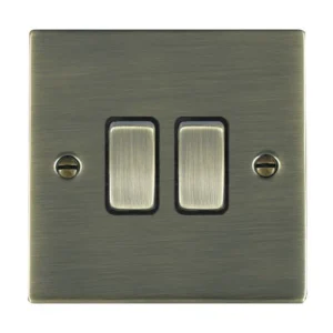 Hamilton Switch Rocker 2 Gang 2 Way 10A 86X86mm Antique Brass Black Insert