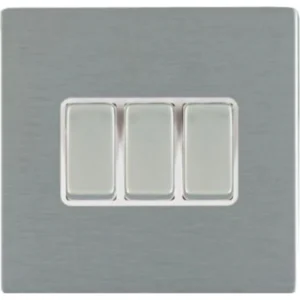 Hamilton Switch Rocker 3 Gang 2 Way 10A 86X86mm Satin Steel White Insert