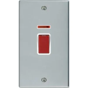 Hamilton Switch Rocker Red 1 Gang Dp+Neon 45A 85X145mm Bright Chrome White In