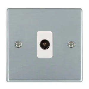 Hamilton Socket 1 Gang Tv Coax 88X88mm Satin Chrome White Insert