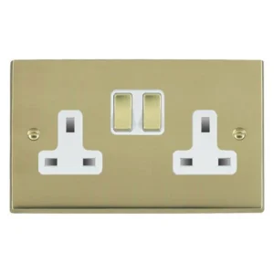 Hamilton Socket 2 Gang Switched 13A 86X146mm Polished Brass White Insert