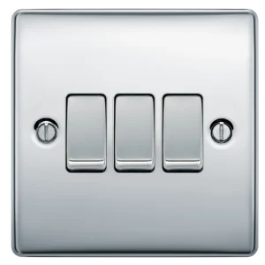 Newlec Switch Plate Decorative Raised Edge 3 Gang 2 Way 10A Polished Chrome