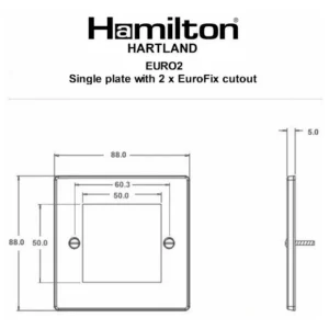 Hamilton Front Plate Single 2 Eurofix Apertures+Grid 88X88mm Sat Brass