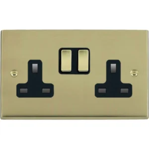 Hamilton Socket 2 Gang Switched 13A 86X146mm Polished Brass Black Insert