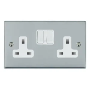 Hamilton Socket 2 Gang Switched 13A 85X145mm Bright Chrome White Insert