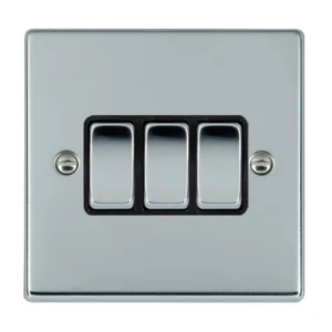 Hamilton Switch Rocker 3 Gang 2 Way 10A 88X88mm Bri Chr/Bri Chrome Black Insert