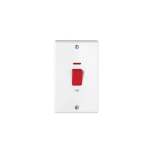 Deta Control Switch 1 Gang DP Neon (Tall 2G Plate) 50A White Mould Red R