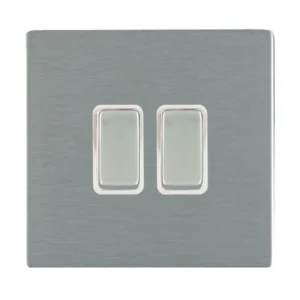 Hamilton Switch Rocker 2 Gang 2 Way 10A 86X86mm Satin Steel White Insert