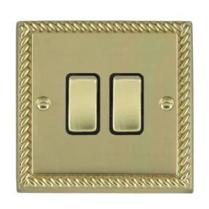 Hamilton Switch Rocker 2 Gang 2 Way 10A 88X88mm Polished Brass Black Insert