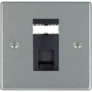 Hamilton Socket 1 Gang RJ45 Outlet 88X88mm Satin Steel Black Insert