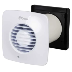 Xpelair Simply Silent 12v Low Voltage Axial Extract Fan 100mm Humidistat Timer Square Cover - White