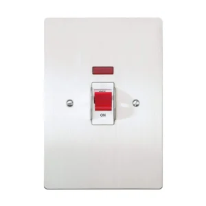MK Electric Switch DP Neon Flush 45A Brushed Stainless Steel White Inserts