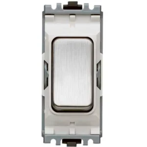 MK Electric Grid Switch 2 Way SP 20A Brushed Stainless Steel White Inserts