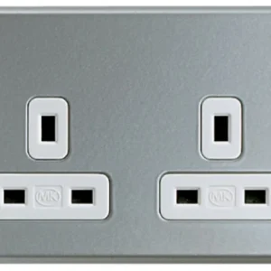 MK Electric Socket 2 Gang Switched Double Pole Dual Earth 13A Aluminium Outboard Rocker