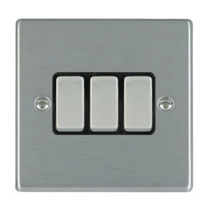 Hamilton Switch Rocker 3 Gang 2 Way 10A 88X88mm Satin Steel/Satin Steel Black Insert