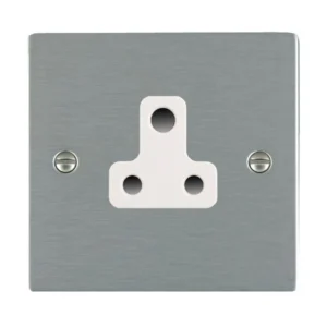 Hamilton Socket 1 Gang Unswitched 5A 86X86mm Satin Steel White Insert