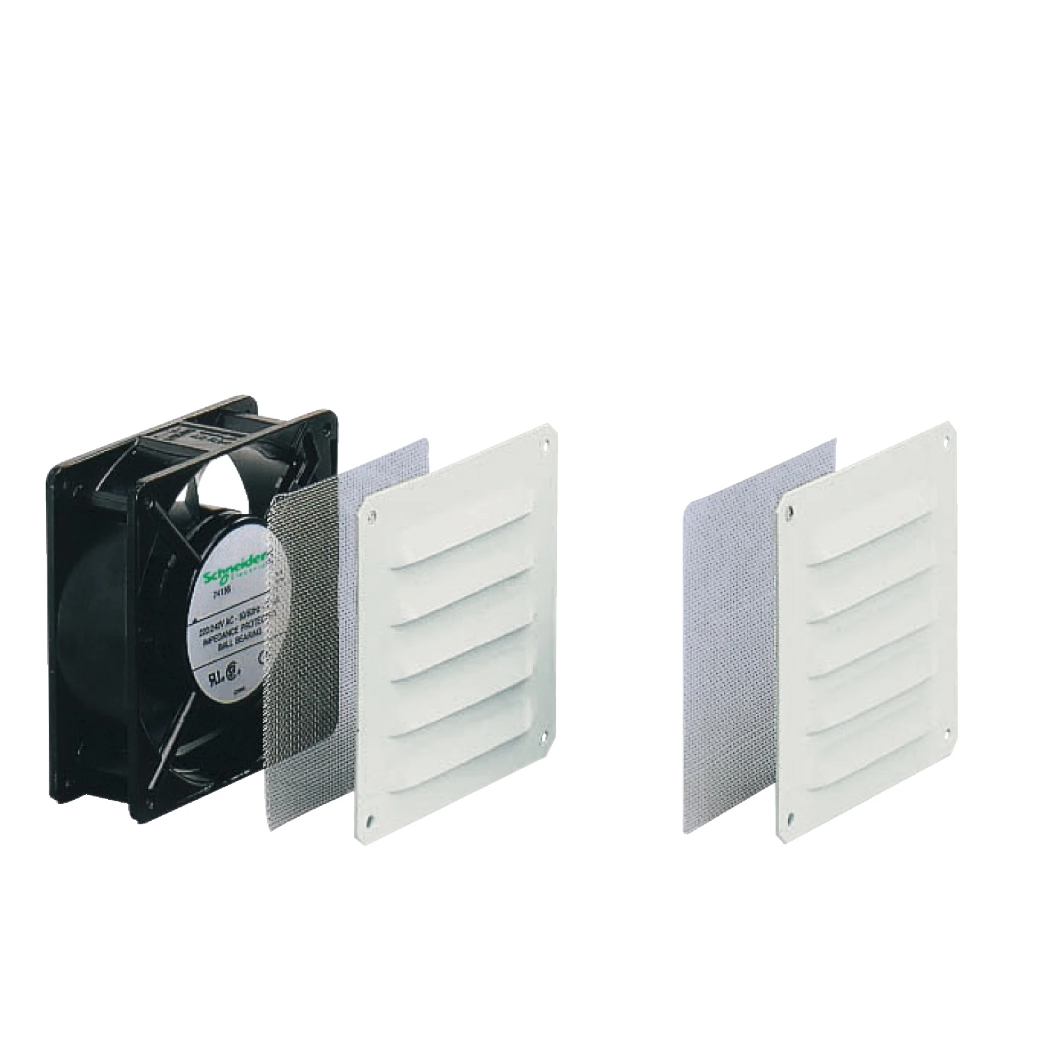 Schneider Electric Climasys forced vent. 54m3/h, 230V, 2metal grilles and 2 anti-insect f - Image 2