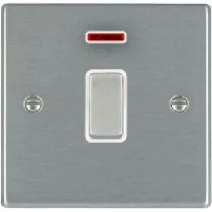 Hamilton Switch 1 Gang DP Neon 20A 88X88mm Satin Steel/Satin Steel White Insert