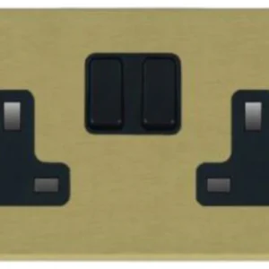 Hamilton Socket 2 Gang Switched 13A 85X145mm Satin Brass Black Insert