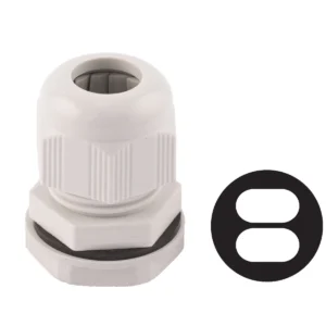 Newlec Dome Top Stuffing Gland 25mm IP68 Nylon Grey C/W Locknut for 2 x 2.5mm Twin+Earth Cable