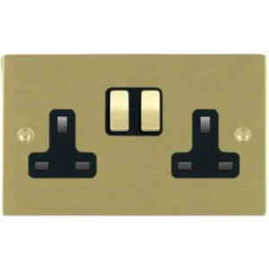 Hamilton Socket 2 Gang Switched 13A 86X146mm Satin Brass/Satin Brushed Black Insert