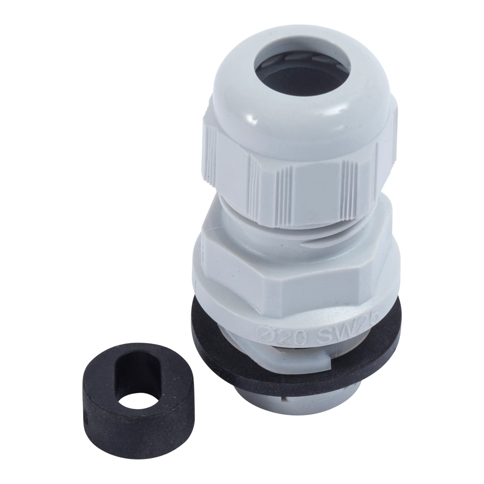 Newlec Dome Top Fast Fit Stuffing Gland 25mm IP68 Nylon Grey for 1 x 2.5-4.0mm Twin+Earth Cable