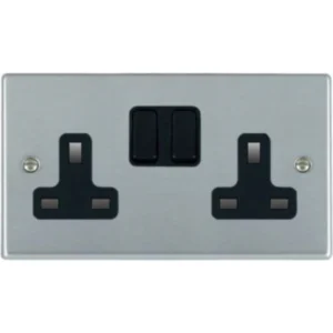 Hamilton Socket 2 Gang Switched 13A 85X145mm Satin Chrome Black Insert