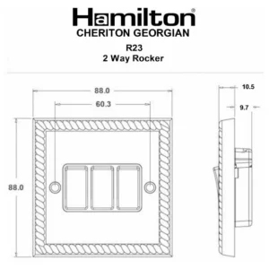 Hamilton Switch Rocker 3 Gang 2 Way 10A 88X88mm Polished Brass Black Insert