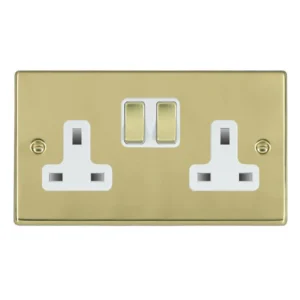 Hamilton Socket 2 Gang Switched 13A 85X145mm Polished Brass White Insert