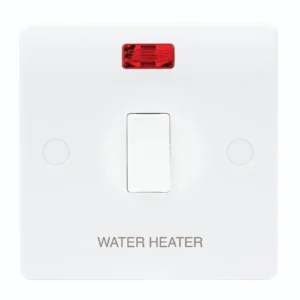 Newlec White Slimline Curved 20A Double Pole Switch With Neon Water Heater