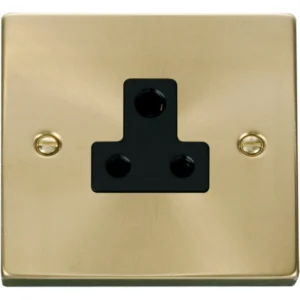 Click Scolmore Socket 1 Gang UnSwitched Round Pin 5A Satin Brass Black Insert Victori