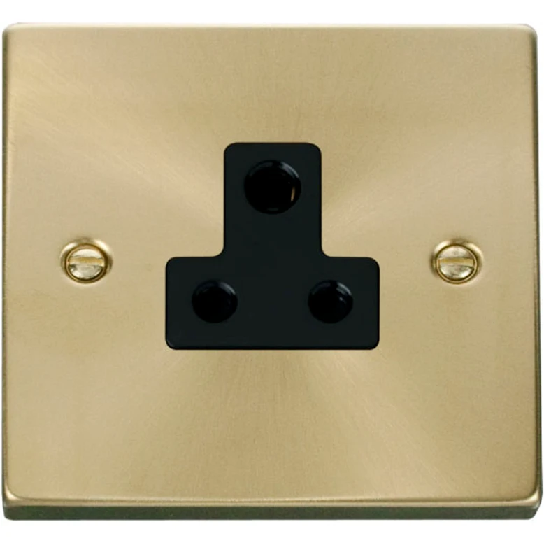 Click Scolmore Socket 1 Gang UnSwitched Round Pin 5A Satin Brass Black Insert Victori