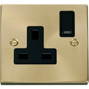 Click Scolmore Socket 1 Gang DP Switched 13A Satin Brass Black Insert Victorian