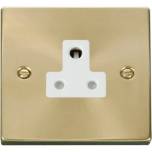 Click Scolmore Socket 1 Gang UnSwitched Round Pin 5A Satin Brass White Insert Victori