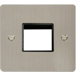 Click Scolmore Front Plate 1 Gang 2 Aperture Stainless Steel Black Insert